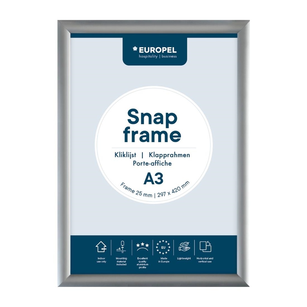 Europel Kliklijst A3 25mm Zilver