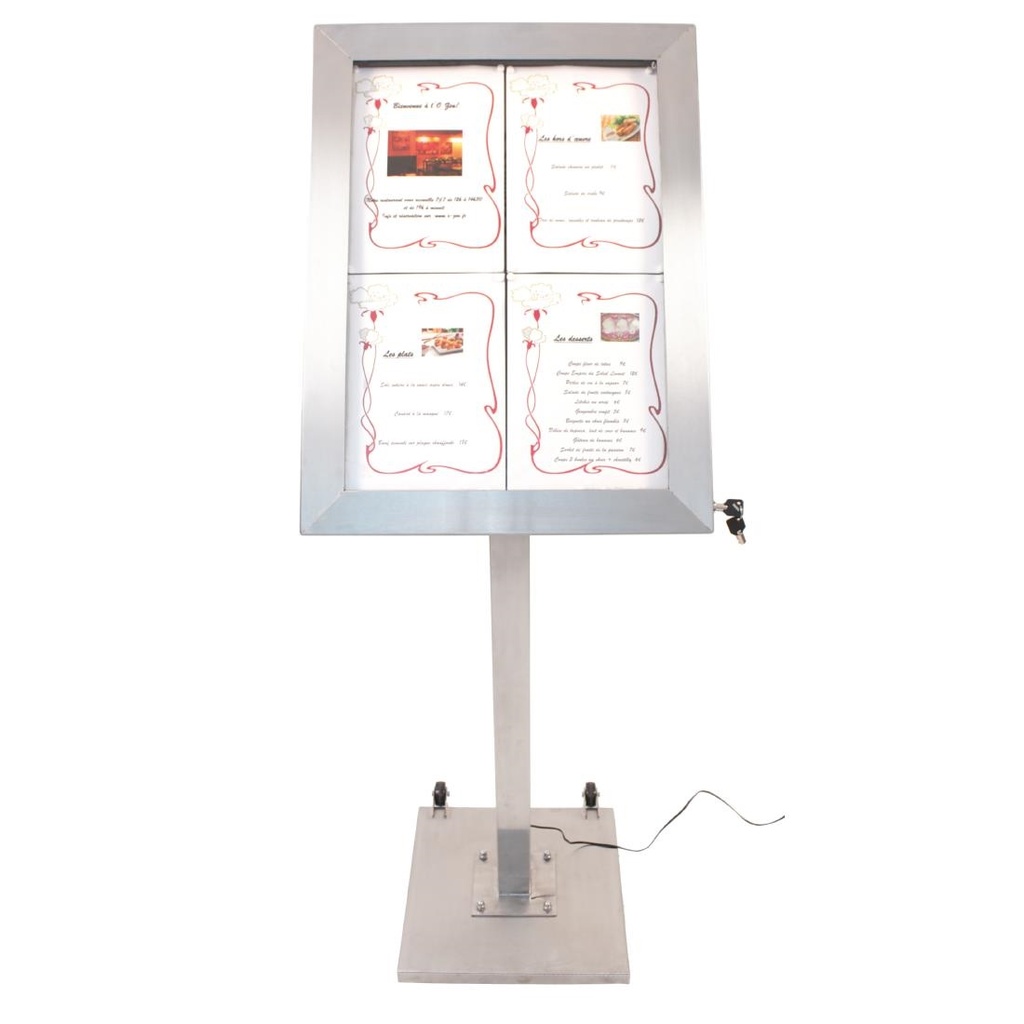 Securit RVS Gekleurd LED 4XA4 display met paal en voet