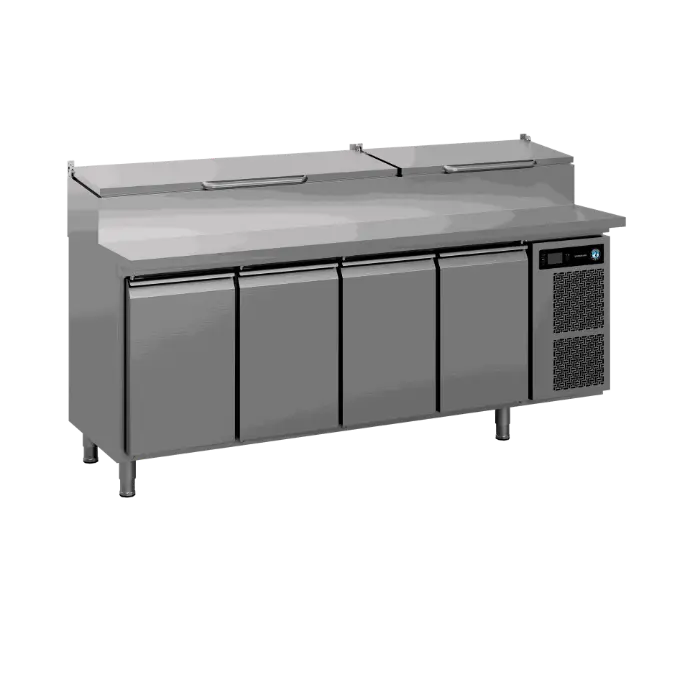 Gekoelde werkbank met 4 secties en pizza prep werkblad - Premier K 4 PT DL DL DL DR L E - Hoshizaki
