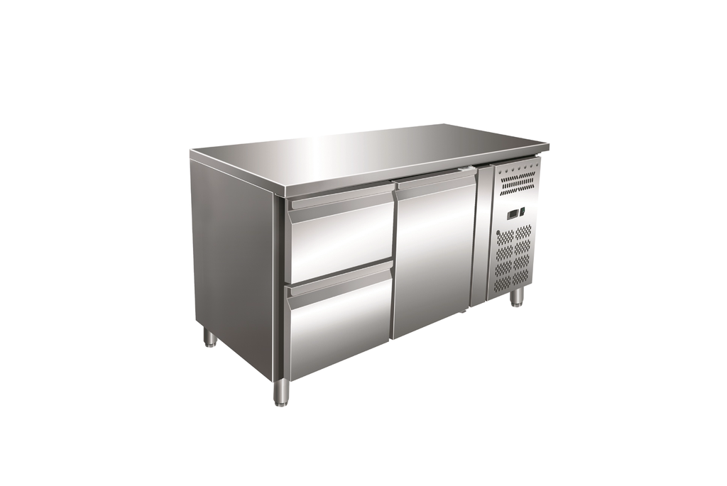 Gastro-Inox RVS GN koelwerkbank met 1 deur en 2 laden, geforceerd gekoeld