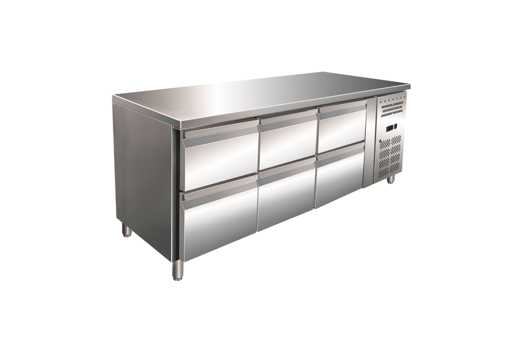 Gastro-Inox RVS GN koelwerkbank met 6 laden, geforceerd gekoeld