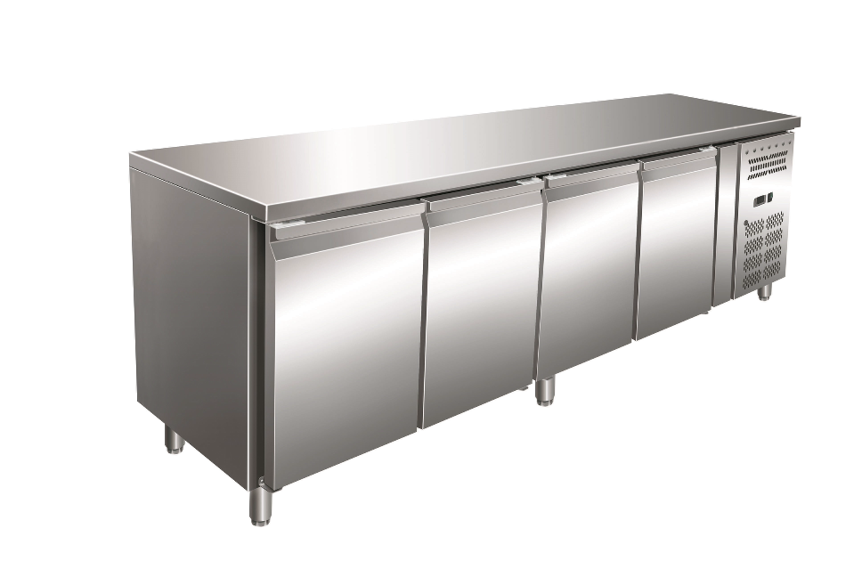 Gastro-Inox RVS GN koelwerkbank met 4 deuren, geforceerd gekoeld