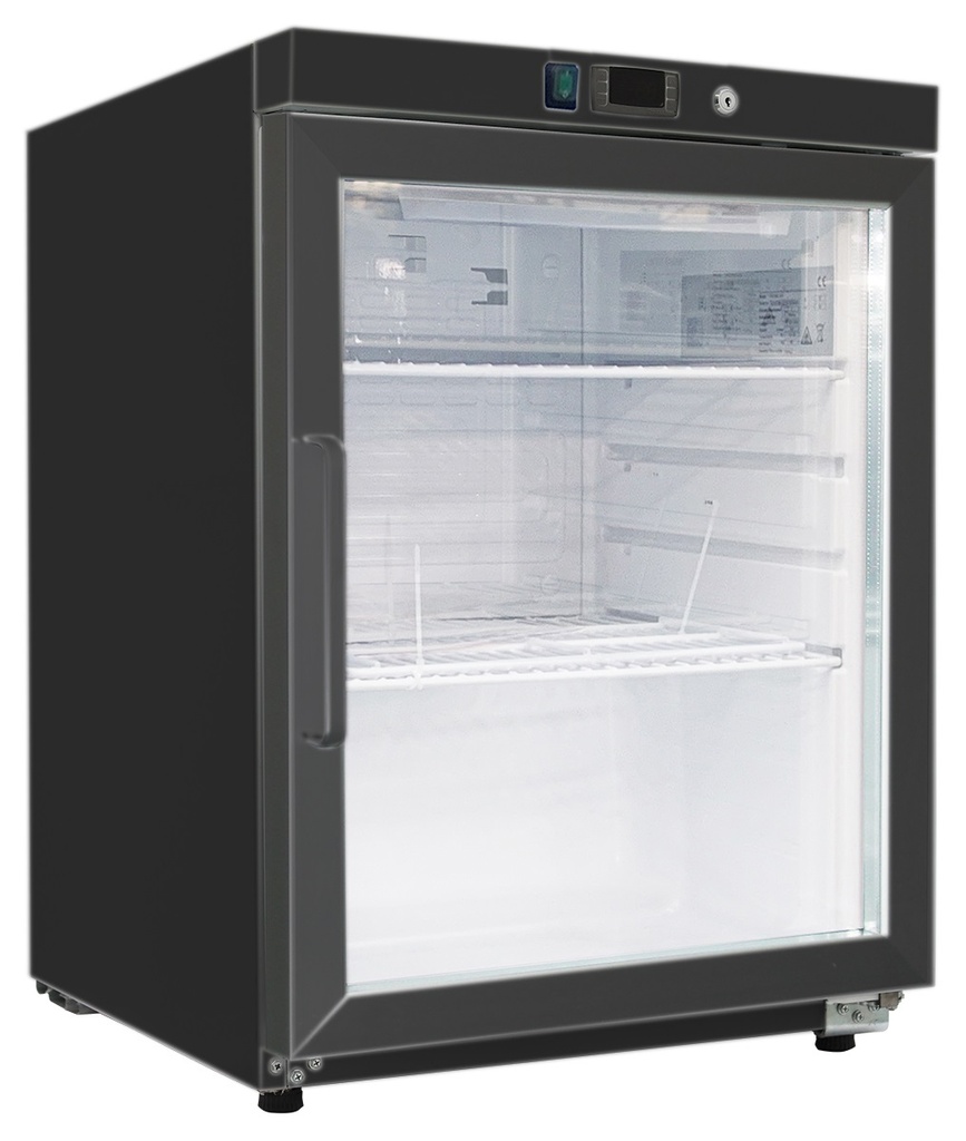 Gastro-Inox zwart stalen koeling 200 liter met glasdeur, statisch gekoeld