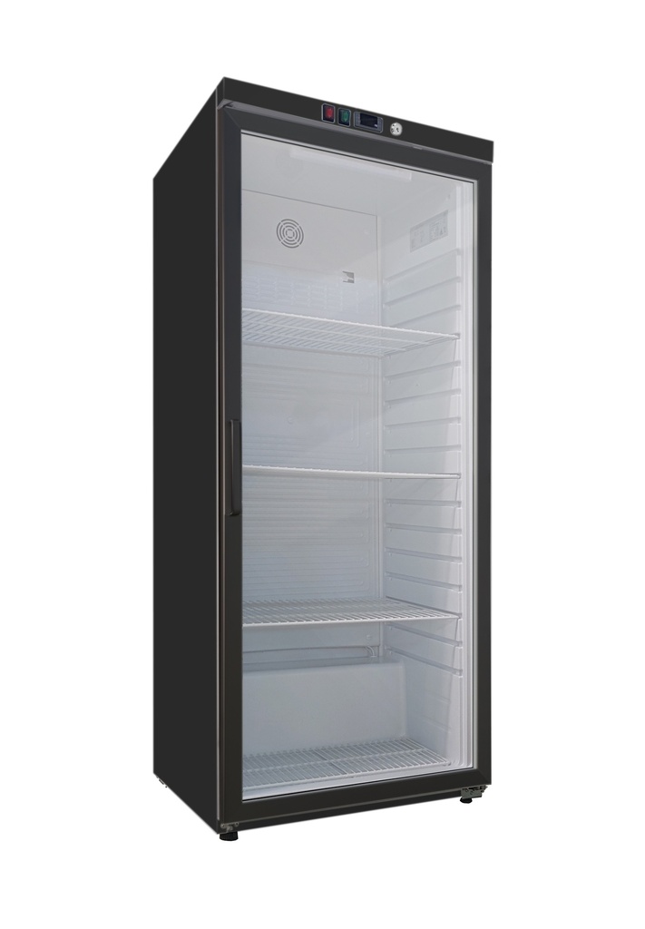 Gastro-Inox zwart stalen koeling 600 liter met glasdeur, statisch gekoeld met ventilator