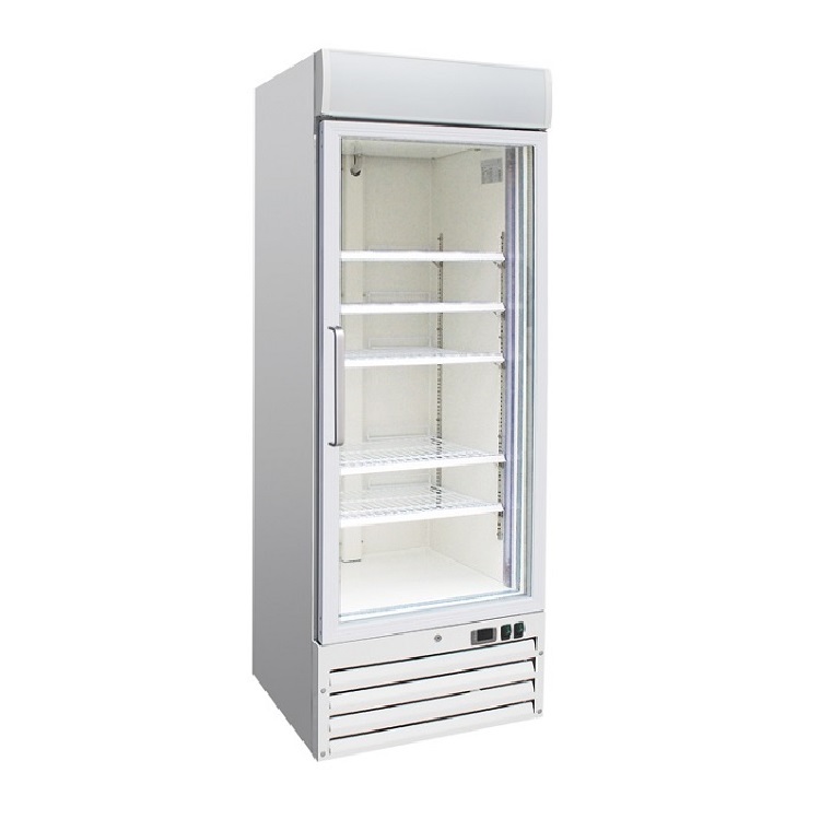 Gastro-Inox wit stalen display koeling 600 liter met glasdeur, geforceerd gekoeld