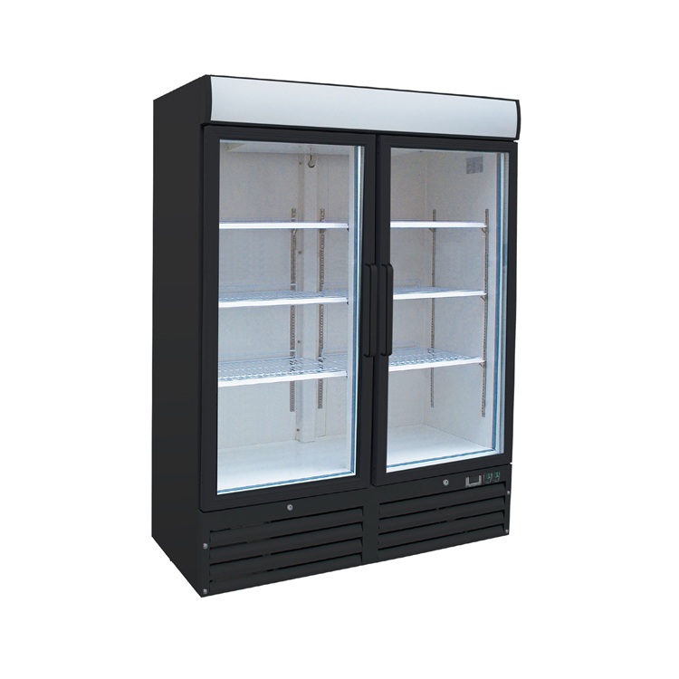 Gastro-Inox zwart stalen display koeling 1200 liter met glasdeuren, geforceerd gekoeld