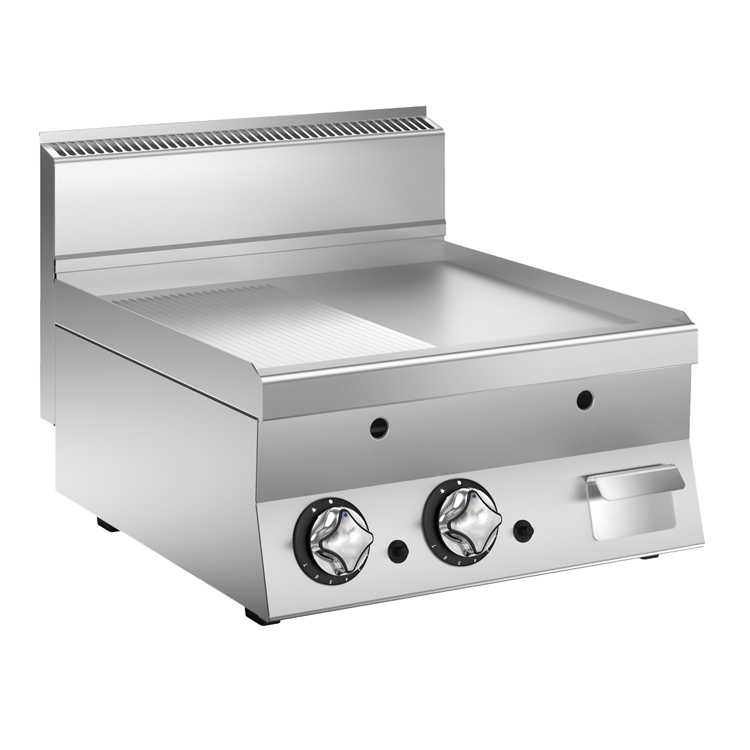 Mareno M1-600 gasbakplaat met half gladde/geribbelde verchroomde plaat, 80cm
