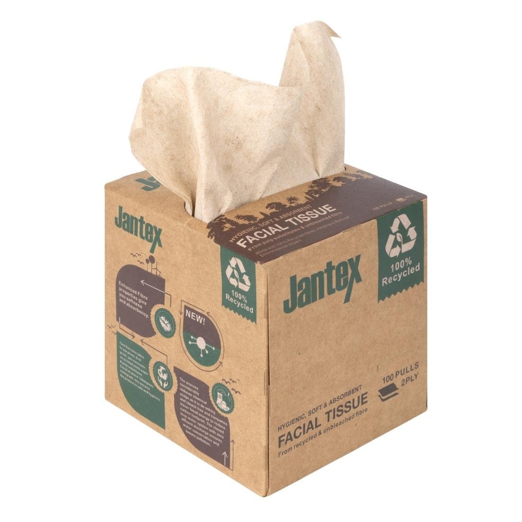 Jantex Groen 100% Gerecyclede Gezichtsdoekjes Kubus 100 Vel (36 stuks)
