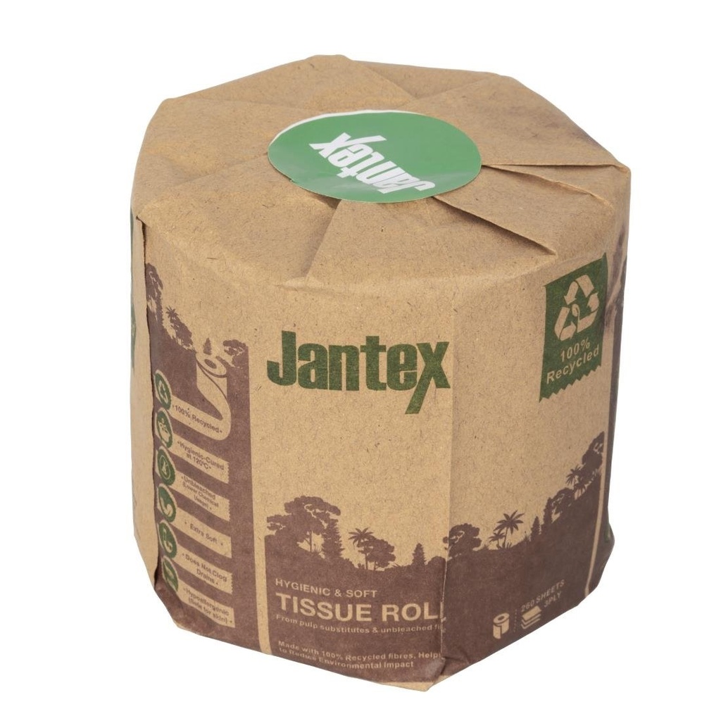 Jantex Groen 100% Gerecycled Gewikkeld Toiletpapier 3-laags 260 Vellen (36 stuks)