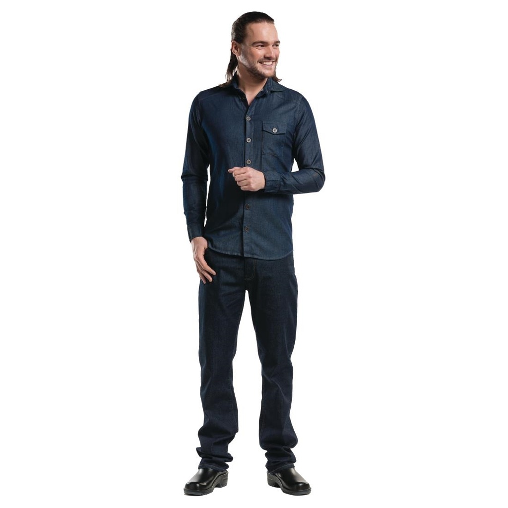 Chaud Devant Blue Denim Stretch heren blouse XS