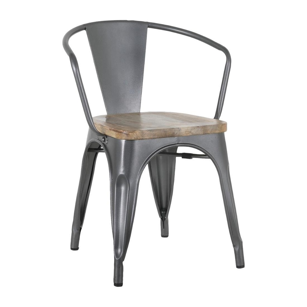Bolero Bistro Curve Armstoelen Met Houten Zitting Donkergrijs (4 stuks)