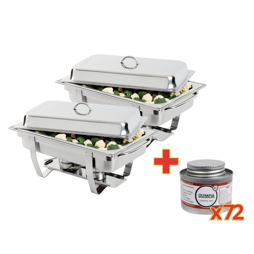 SPECIALE AANBIEDING Olympia Milan Chafing Dish x2 met Olympia vloeibare brandpasta x72