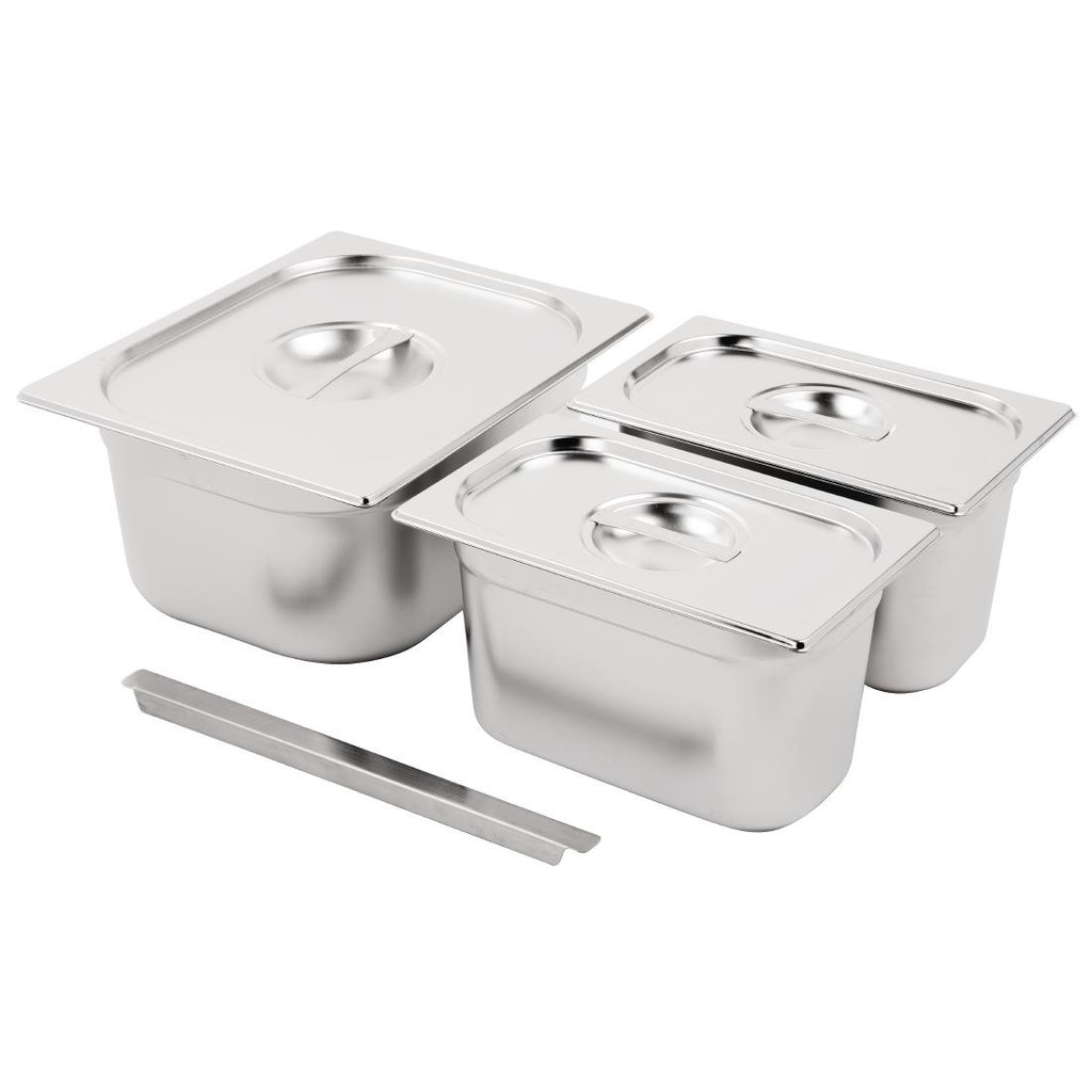 Vogue RVS Gastronorm Bakken Set 1/2 en 2x 1/4 Met Deksels