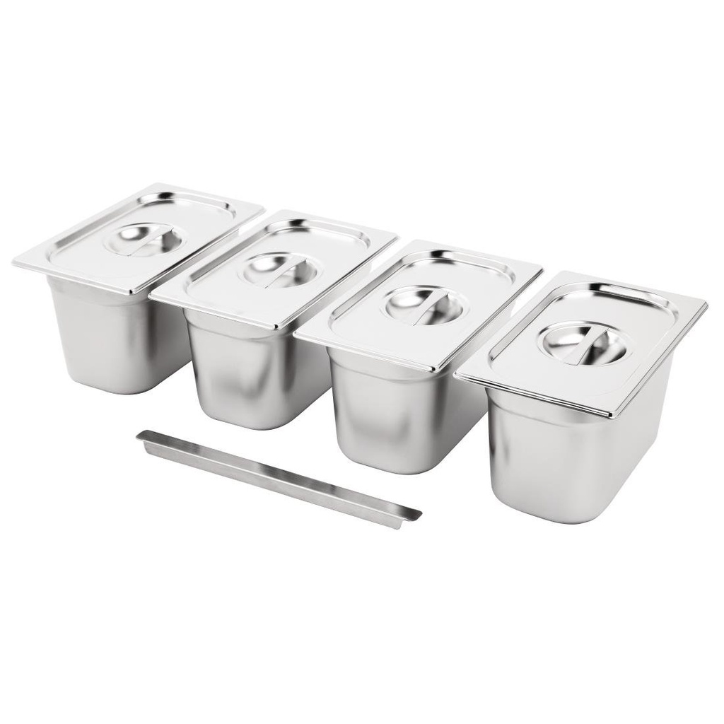 Vogue RVS Gastronorm Bakken Set 4x 1/4 Met Deksels