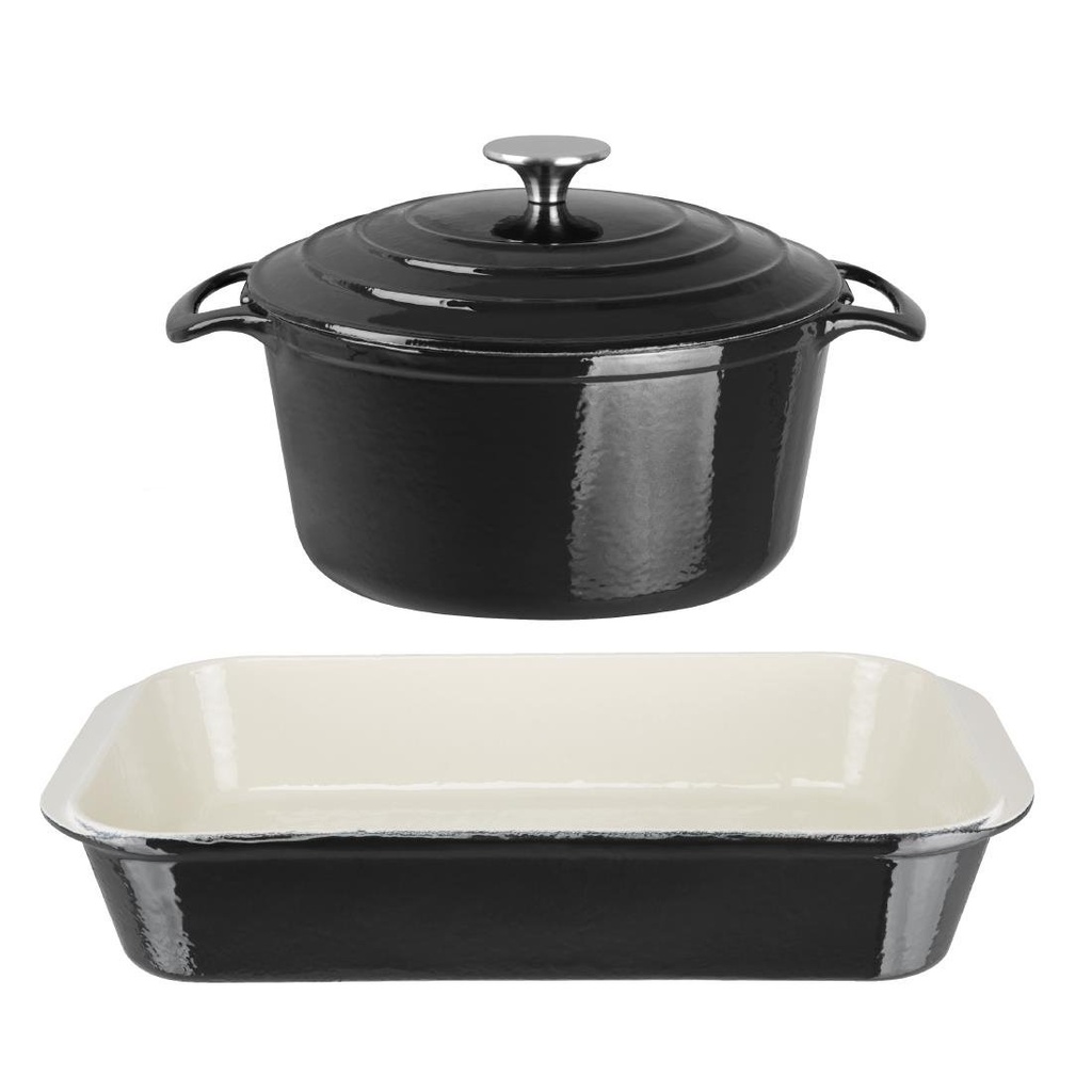 Vogue 2-delige gietijzeren braadpan en ovenschaal set