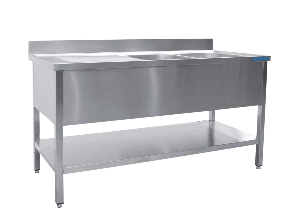 Saro spoeltafel,2 wasbakken, rechts - B 2000x D 600 mm 600-2555R