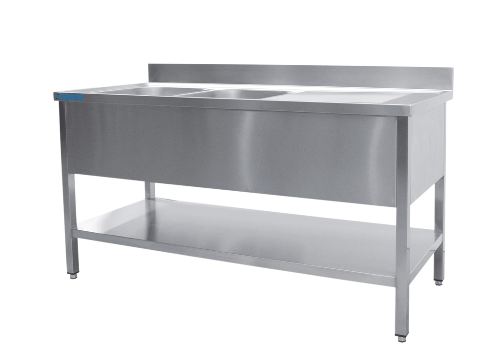 Saro Spoeltafel, 2 wasbakken, links - B 2000 x D 700 mm 700-2555L