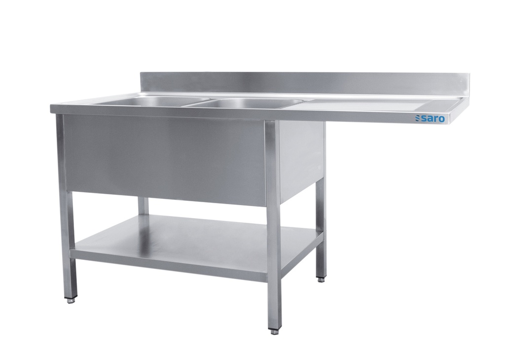 Saro Spoeltafel, 2 wasbakken, links - 700 mm D, 2000 mm 700-2620L