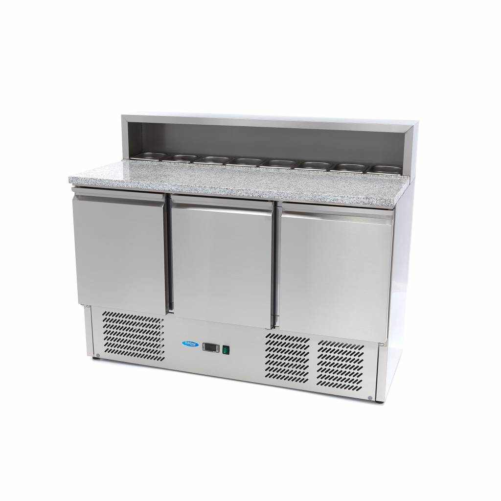 Maxima Pizzawerkbank - 137 cm - 3 Deuren - 8 x 1/6 GN - incl. RVS Afdekking 09400205