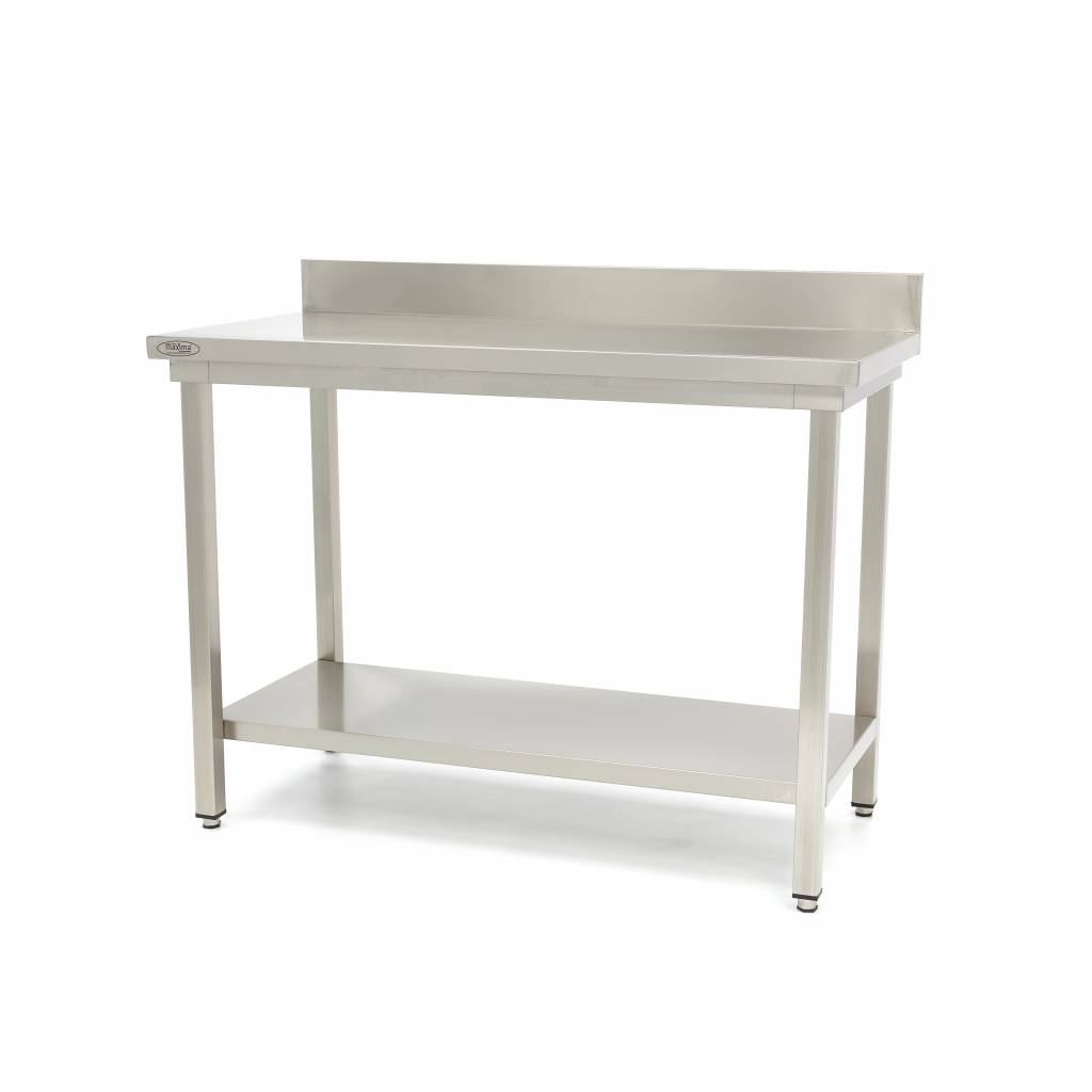 Maxima Werktafel rvs - 140 x 60 cm - Verstelbare Hoogte - met Spatrand en Onderschap 09300986