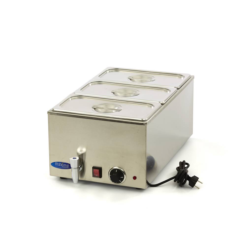 Maxima Bain Marie - met Tapkraan - incl. 3x 1/3 GN-Set - Elektrisch 09300011