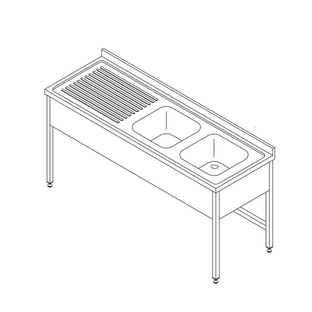 Maxima Spoeltafel - 150 x 70 cm - 2 Wasbakken - incl. Spatrand 09394085