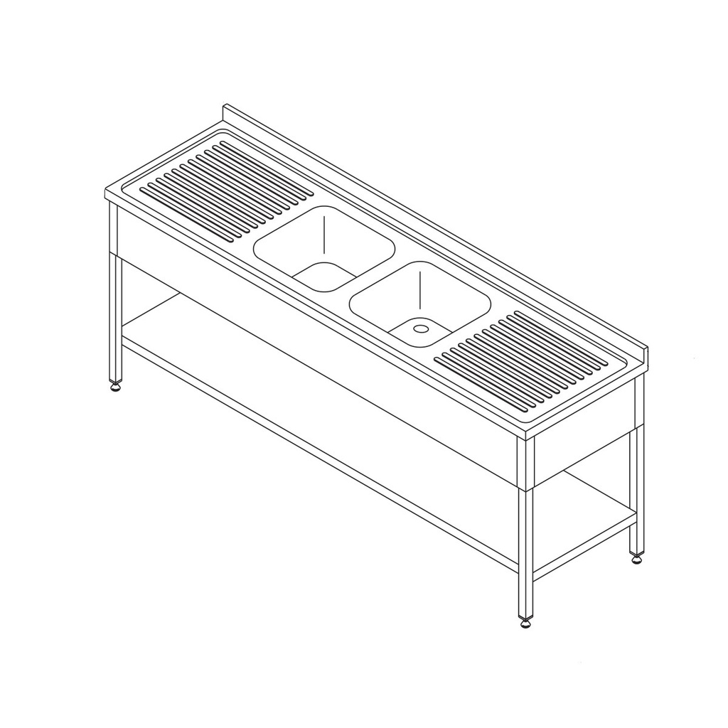 Maxima Spoeltafel - 210 x 70 cm - 2 Wasbakken - incl. Spatrand en Onderschap 09394091