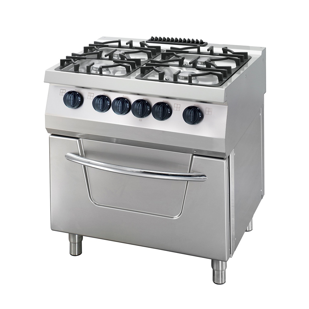 Maxima Heavy Duty Fornuis - 4 Pitten - Dubbel - 70 cm Diep - 36 kW - Gas incl. Elektrische Oven 09396015