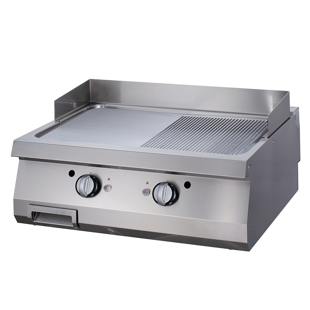 Maxima Premium Grillplaat - Half Gegroefd Chroom - Dubbel - 90 cm Diep - Elektrisch 09398587