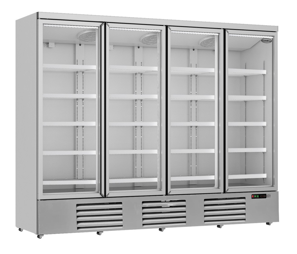 Combisteel KOELKAST 4 GLASDEUREN JDE-2025R  *TRANSPORT OP AANVRAAG*  **Let op, er is sprake van een hogere inschakelstroom waardoor een automaat met C karakteristiek noodzakelijk is.** 7455.2210