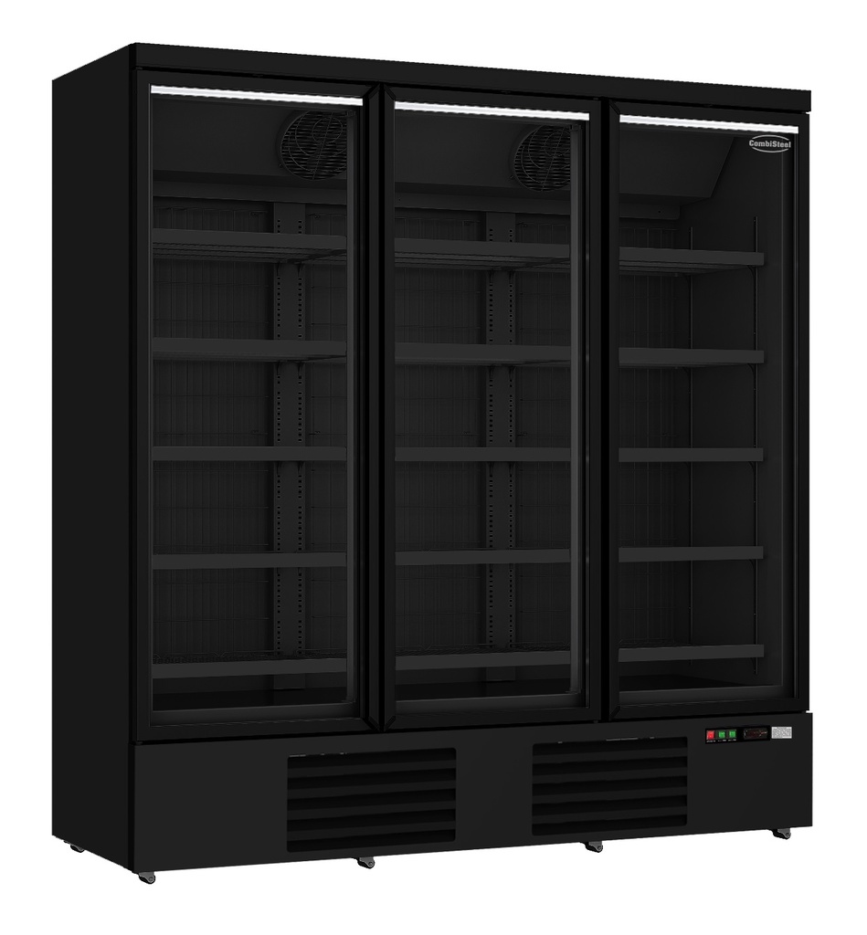 Combisteel VRIESKAST 3 GLASDEUREN ZWART JDE-1530F BL  **Let op, er is sprake van een hogere inschakelstroom waardoor een automaat met C karakteristiek noodzakelijk is.** 7455.2250