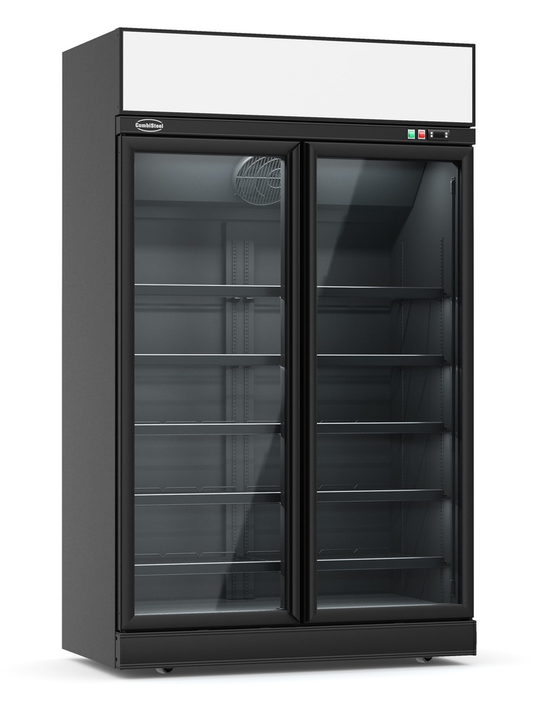 Combisteel VRIESKAST 2 GLASDEUREN ZWART INS-1000F BL  **Let op, er is sprake van een hogere inschakelstroom waardoor een automaat met C karakteristiek noodzakelijk is.** 7455.2425
