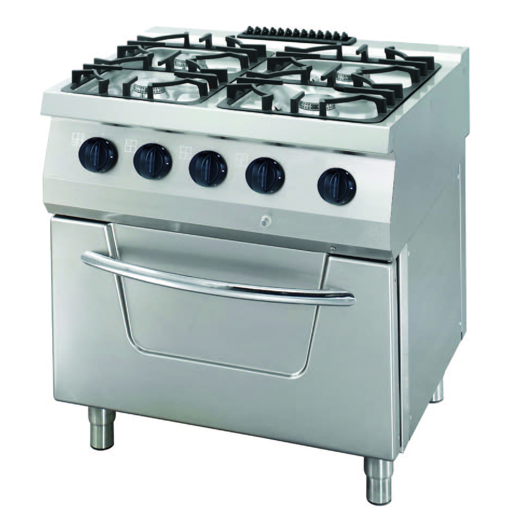 Maxima Heavy Duty Fornuis - 4 Pitten - Dubbel - 70 cm Diep - 33 kW - Gas incl. Elektrische Oven 09396114