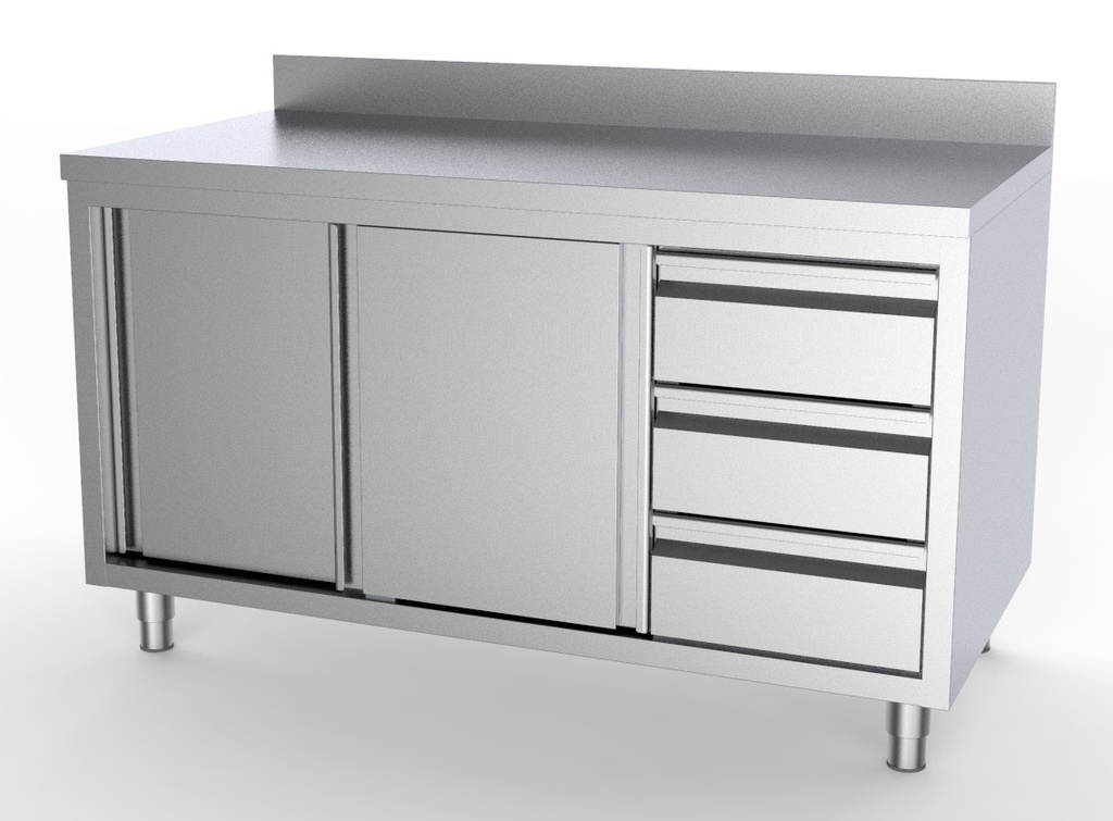 Combisteel 700 WERKTAFEL SCHUIFDEUREN LADEN RECHTS MET RAND 1400 7333.0272