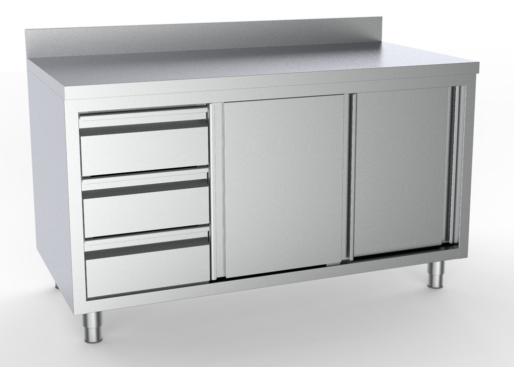 Combisteel 700 WERKTAFEL SCHUIFDEUREN LADEN LINKS MET RAND 2000 7333.0270