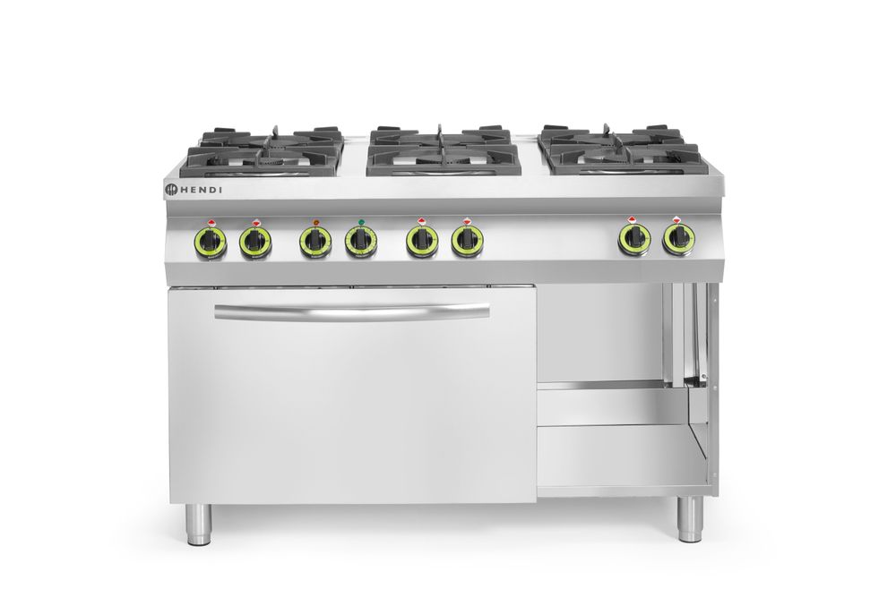 HENDI Gasfornuis Kitchen Line 6-pits met convectieoven GN 1/1 225899
