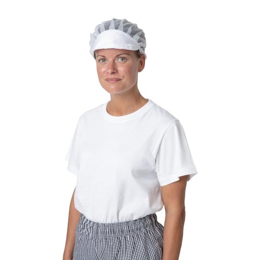 [B226] Whites nylon haarnet met klep wit