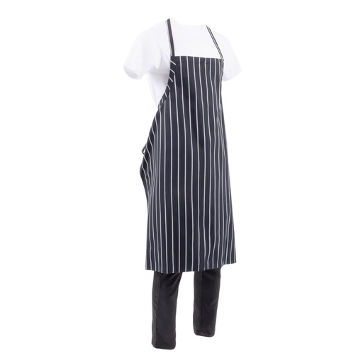 [B248] Chef Works Premium geweven schort zwart-wit gestreept