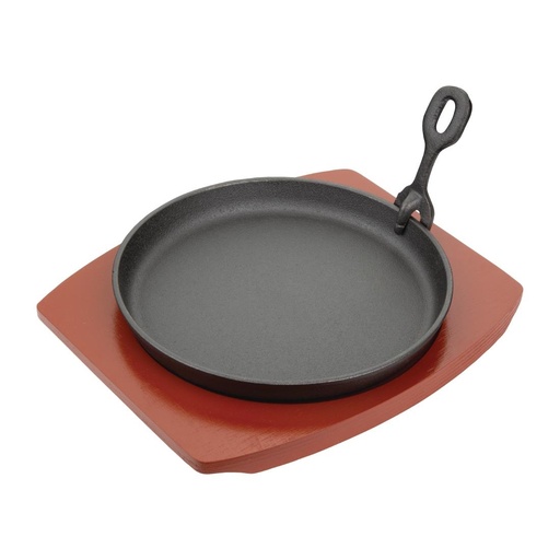 [CC311] Olympia ronde gietijzeren schaal met houten onderzetter 22cm