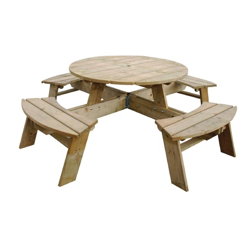 [CG097] Rowlinson ronde houten picknicktafel 200(Ø)cm