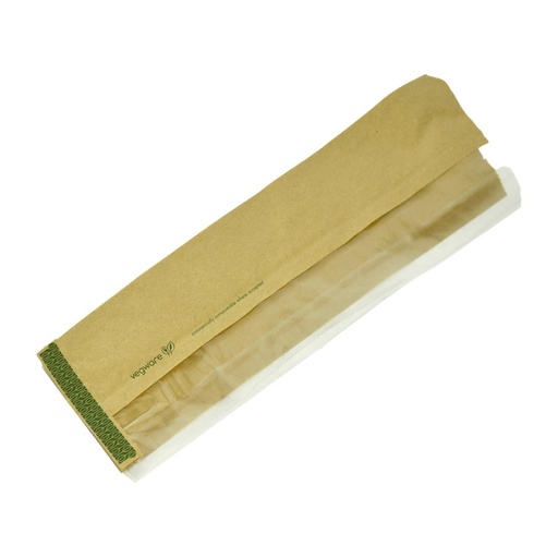 [CJ180] Vegware Kraft Baguette Bag met PLA Zijvenster 4"x6"x14" (Pak van 1000)