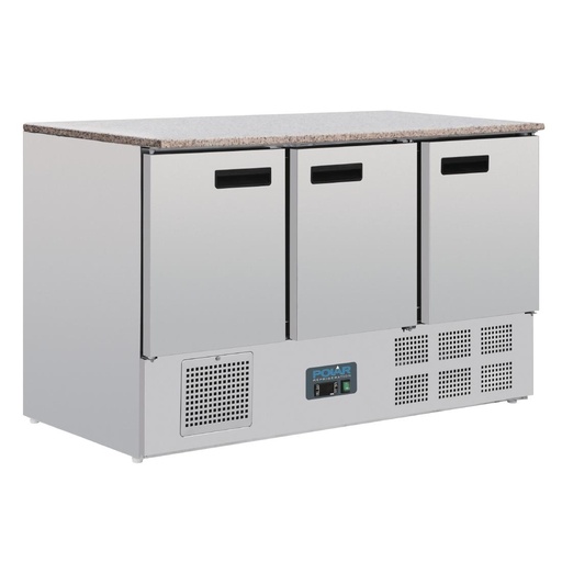 [CL109] Polar G-serie 3-deurs koelwerkbank met marmeren werkblad 368Ltr
