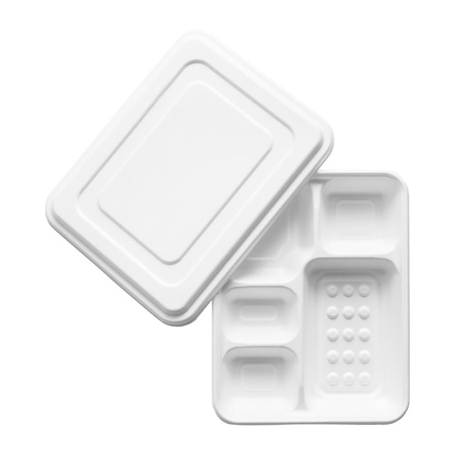 [CU546] Vegware Bagasse-maaltijdbak met 5 vakken en deksel (200 stuks)