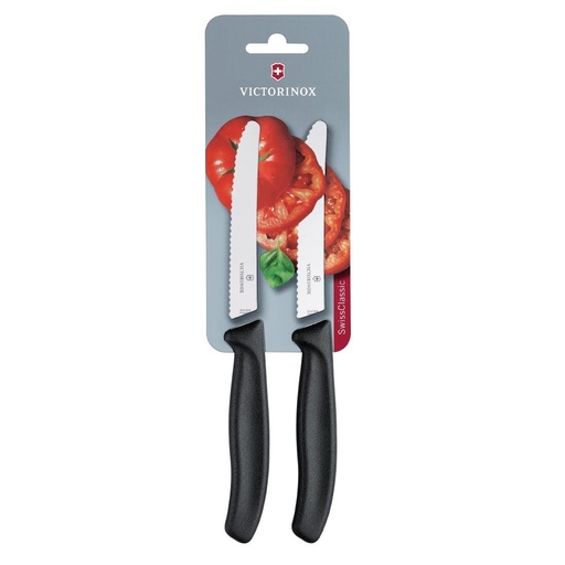 [CU553] Victorinox Gekarteld Tomaat/Utility Mes 11cm Zwart (Pak van 2)