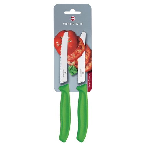 [CU554] Victorinox Gekarteld Tomaat/Utility Mes 11cm Groen (Pak van 2)