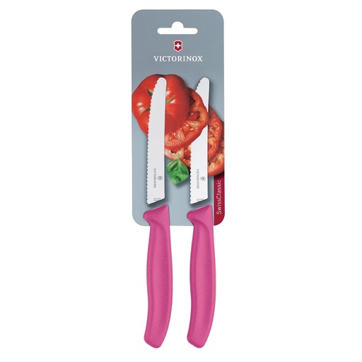 [CU555] Victorinox 2-delig gekarteld tomaten-/utiliteitsmes (blisterverpakking) 11cm - roze