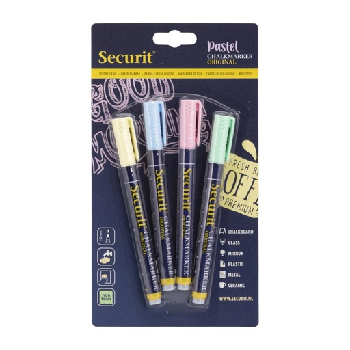 [CU771] Securit Liquid pastel krijtstift met 1-2mm Penpunt in groen, blauw, geel, lila (doos 4)