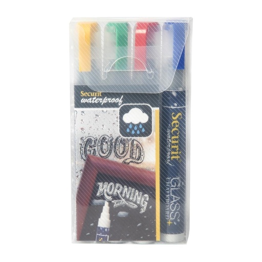 [CU773] Securit Waterproof krijtstift (Glas+Krijtbord) in rood, groen, geel, blauw met 2-6mm punt (doos 4)