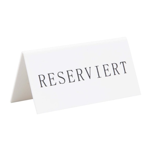 [CU913] Securit Reserveringstafelstandaards met Duits: 'Reserviert' Witte acryl standaarden met zwart lettertype (box 5)