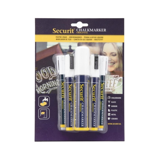 [CU920] Securit 5 Original Chalk Marker een ronde, geciseleerde stift met blokpunt in wit